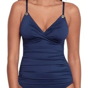 Ralph Lauren Women Toggle-Trim Tankini Top Swimsuit Navy Blue Size 14 (62)